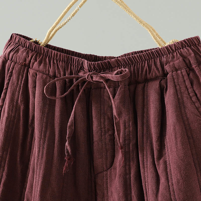 Buddha Stones Daily Plain Drawstring Design Women's Harem Elastic Waist Cotton Pants With Pockets - image 8