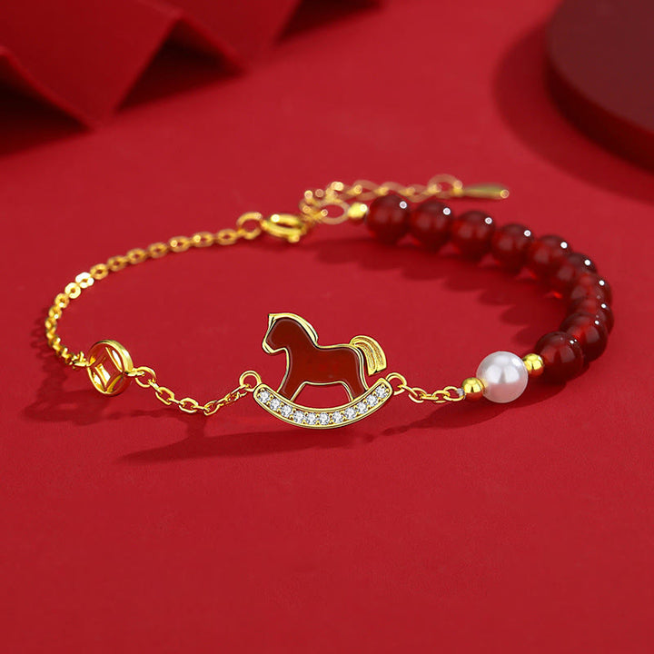 Buddha Stones 925 Sterling Silver Year Of The Horse Design Red Agate Confidence Earrings - Red Agate Horse Bracelet - image 7