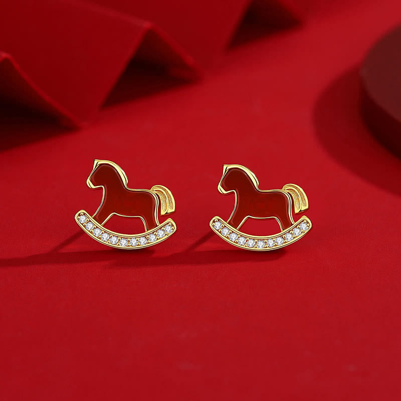 Buddha Stones 925 Sterling Silver Year Of The Horse Design Red Agate Confidence Earrings - Horse Earrings - image 0