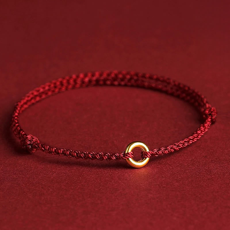 Buddha Stones Small Peace Buckle Braided String Adjustable Connection Bracelet Anklet - Darkred Anklet - image 0