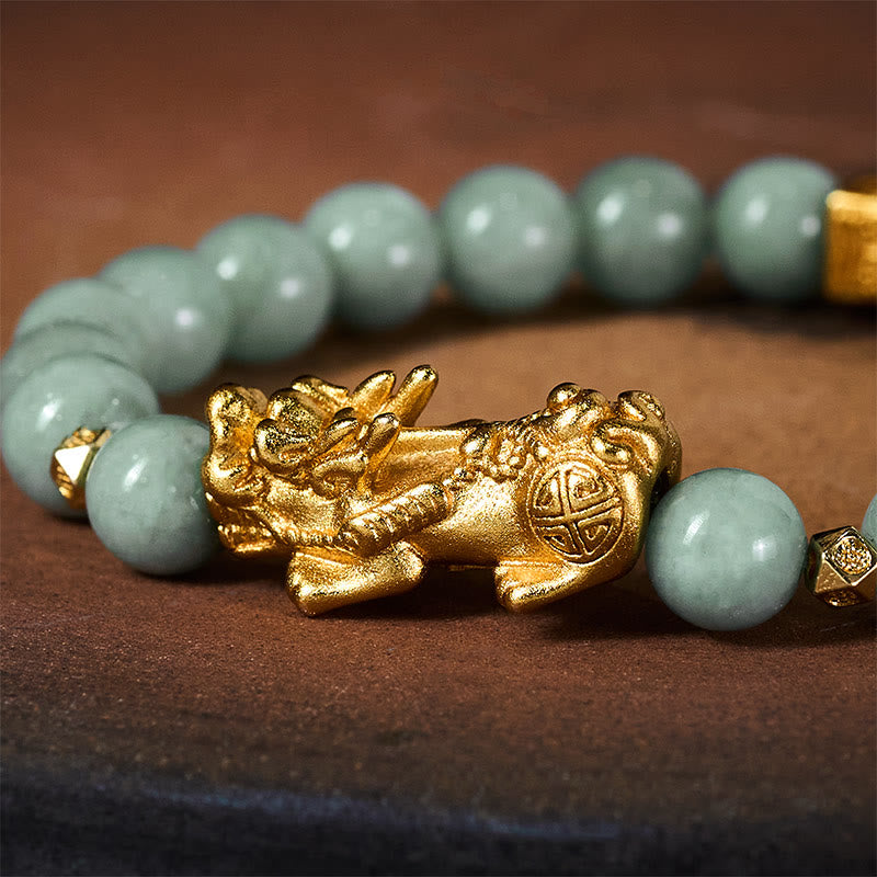 Buddha Stones Golden Pi Xiu Charm Jade Luck Prosperity Beaded Bracelet - image 5