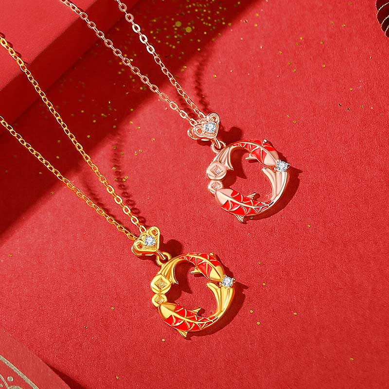 Buddha Stones 925 Sterling Silver Plated 18k Gold Double Koi Fish Blessing Necklace Pendant - image 4