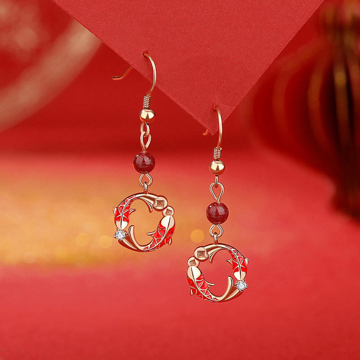 Buddha Stones 925 Sterling Silver Plated 18k Gold Double Koi Fish Blessing Necklace Pendant - Koi Fish Earrings - image 13