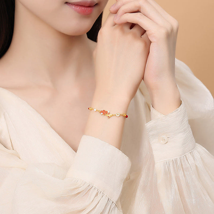 Buddha Stones 925 Sterling Silver Koi Fish Design Red String Blessing Bracelet - image 2