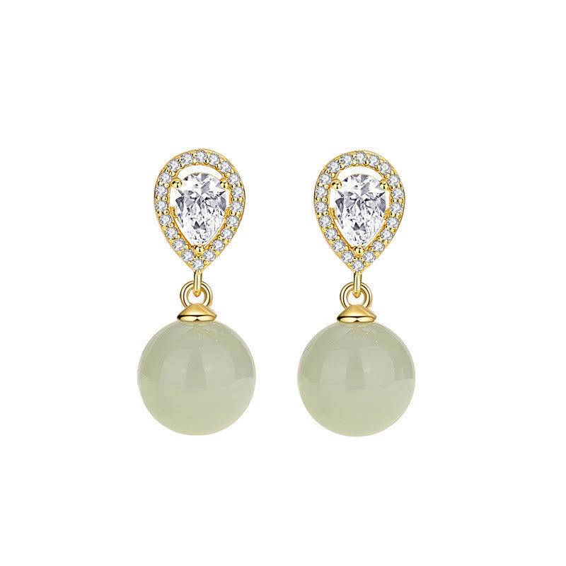 Buddha Stones 925 Sterling Silver Waterdrop Design Hetian Jade Bead Prosperity Earrings - image 5