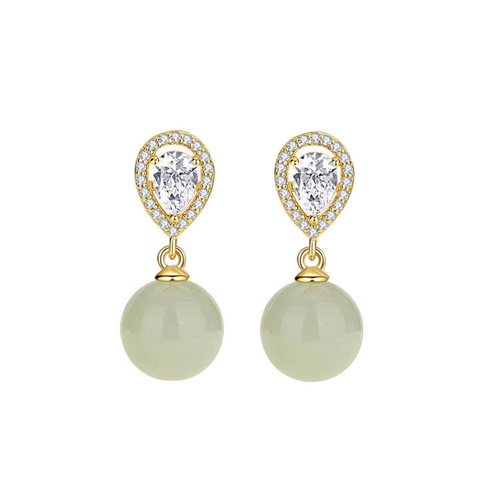 Buddha Stones 925 Sterling Silver Waterdrop Design Hetian Jade Bead Prosperity Earrings - image 5