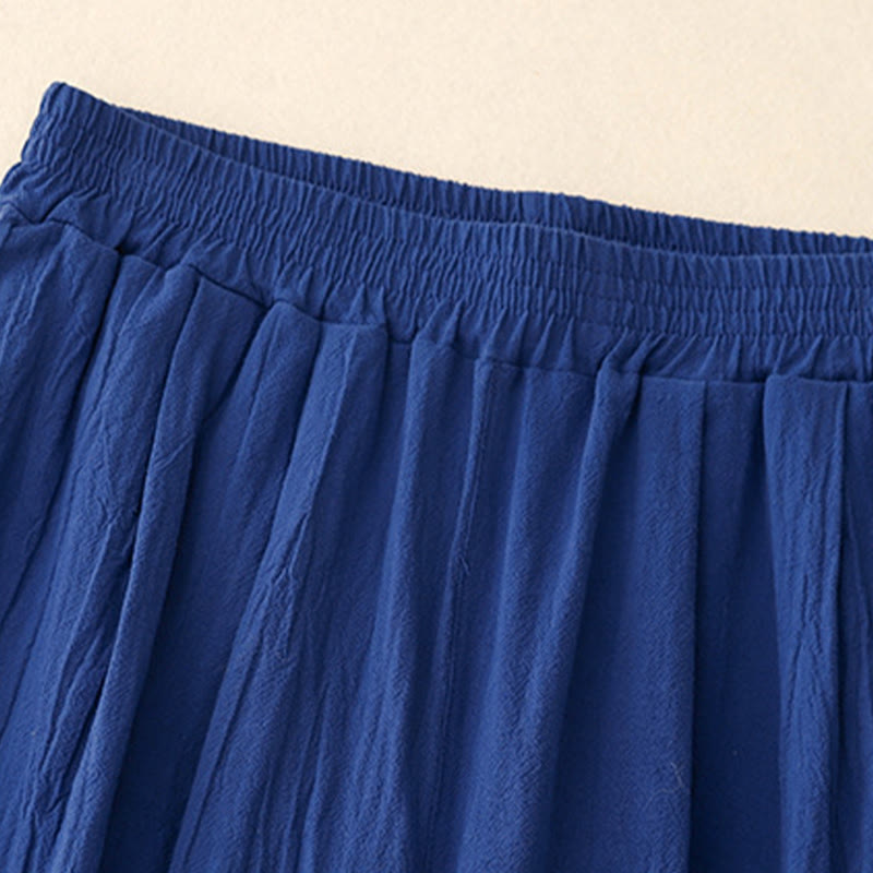 Buddha Stones Commute Solid Color Women's Harem Elastic Waist Cotton 7-8 Length Pants With Pockets - image 5