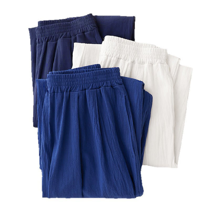 Buddha Stones Commute Solid Color Women's Harem Elastic Waist Cotton 7-8 Length Pants With Pockets - image 16