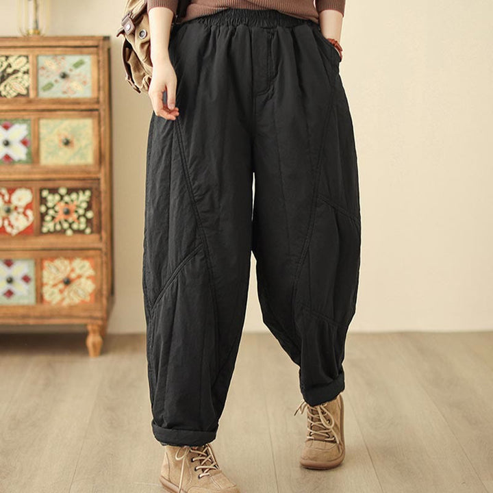 Buddha Stones Winter Plain High Waist Cotton Women's Harem Thermal Elastic Waist Pants With Pockets - image 6