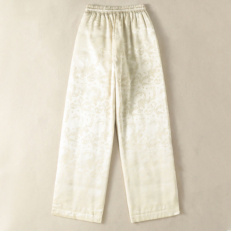 Buddha Stones Jacquard High Waist Design Women's Wide Leg Thermal Thickened Pants With Pockets - image 1