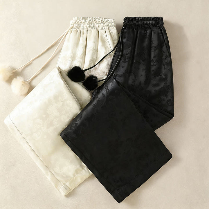 Buddha Stones Jacquard High Waist Design Women's Wide Leg Thermal Thickened Pants With Pockets - image 18