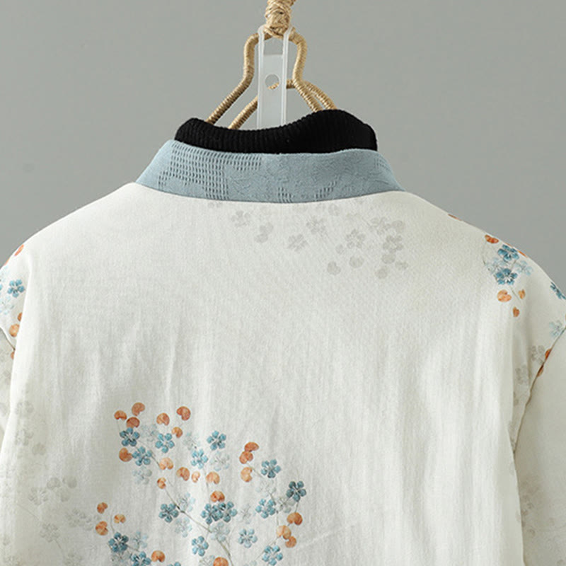 Buddha Stones Women's Blue Flower Frog-Button Design Long Sleeve Thermal Jacket - image 3