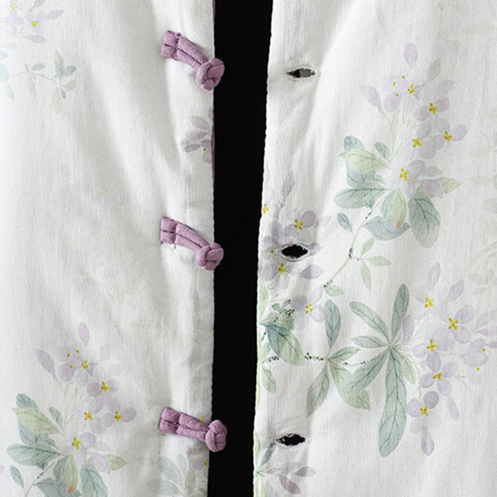 Buddha Stones Women's Purple Flower Leaves Frog-Button Design Long Sleeve Thermal Jacket - image 6