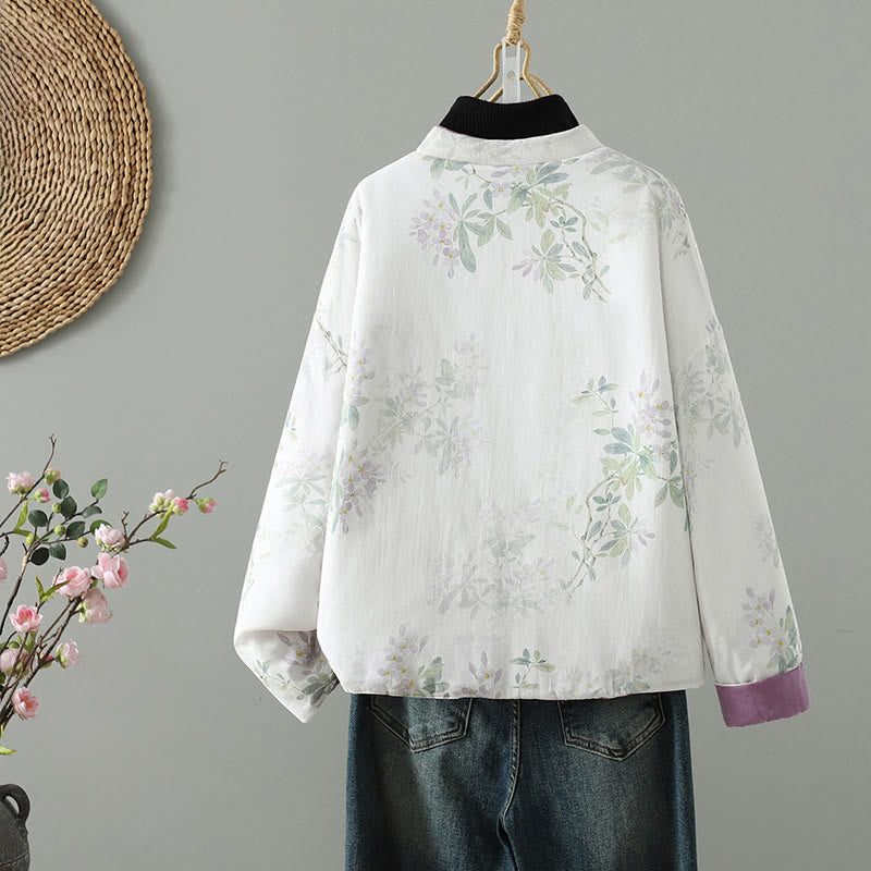 Buddha Stones Women's Purple Flower Leaves Frog-Button Design Long Sleeve Thermal Jacket - image 1