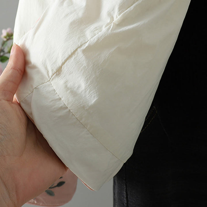 Buddha Stones Peach Blossom Embroidery Frog-Button Long Sleeve Thermal Women's Jacket With Pockets - image 21