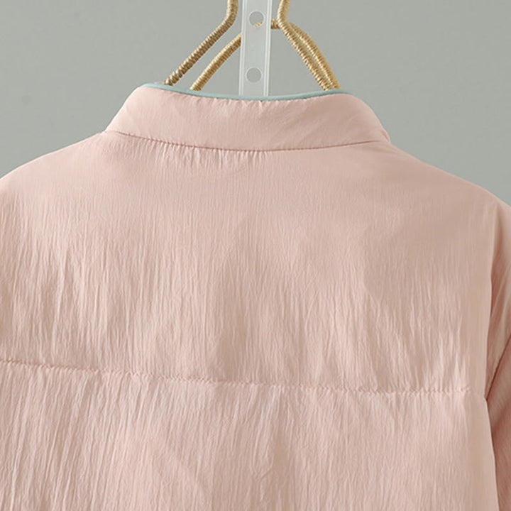 Buddha Stones Peach Blossom Embroidery Frog-Button Long Sleeve Thermal Women's Jacket With Pockets - image 4