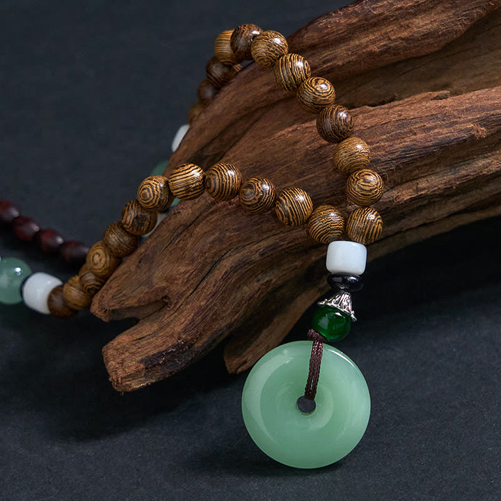Buddha Stones Wenge Wood Peace Buckle Balance Tranquility Pendant Necklace - image 3