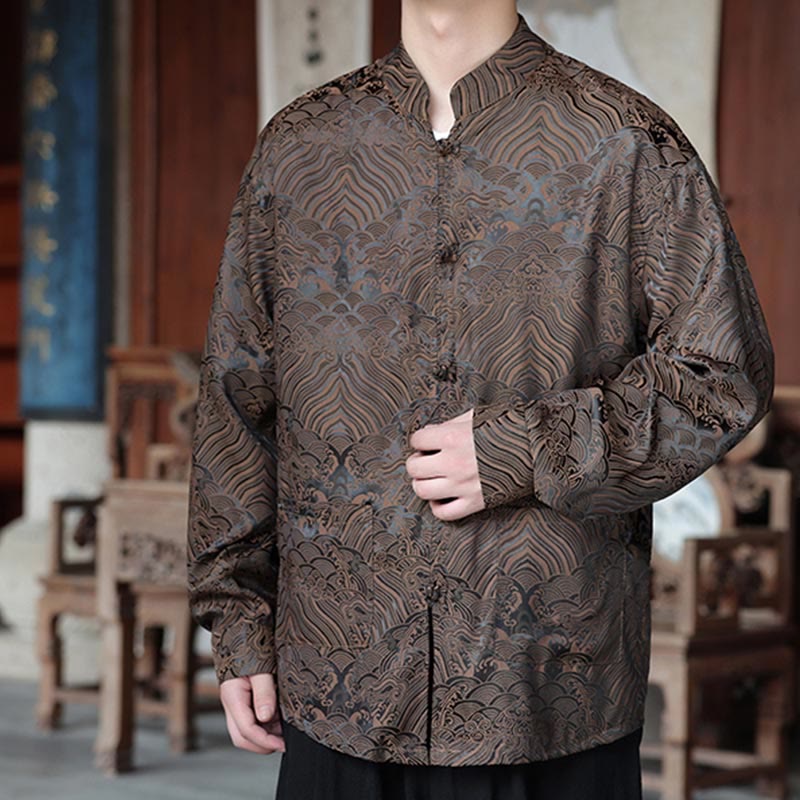 Buddha Stones Fall Flower Leaves Jacquard Frog-Button Long Sleeve Men's Jacket With Pockets - image 1