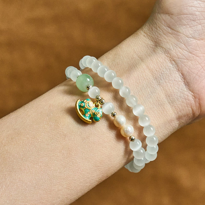 Buddha Stones Year Of The Horse Chrysoberyl Glass Bead Peace Love Double-layered Bracelet - image 4