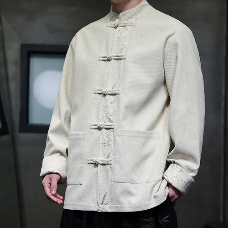 Buddha Stones Fall Bamboo Frog-Button Long Sleeve Men's Corduroy Cotton Jacket With Pockets - image 17