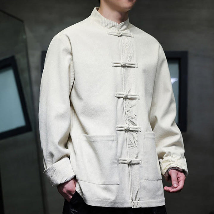 Buddha Stones Fall Bamboo Frog-Button Long Sleeve Men's Corduroy Cotton Jacket With Pockets - image 20