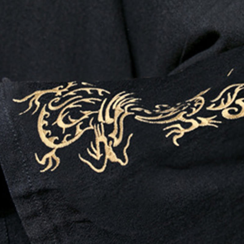 Buddha Stones Dragon Phoenix Open Front Long Sleeve Jacket Men's Cotton Kimono - image 7