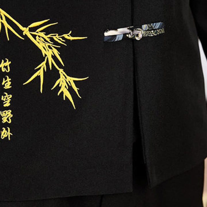 Buddha Stones 2Pcs Tang Suit Bamboo Frog-Button Men's Long Sleeve Shirt Pants Clothing Set - image 6