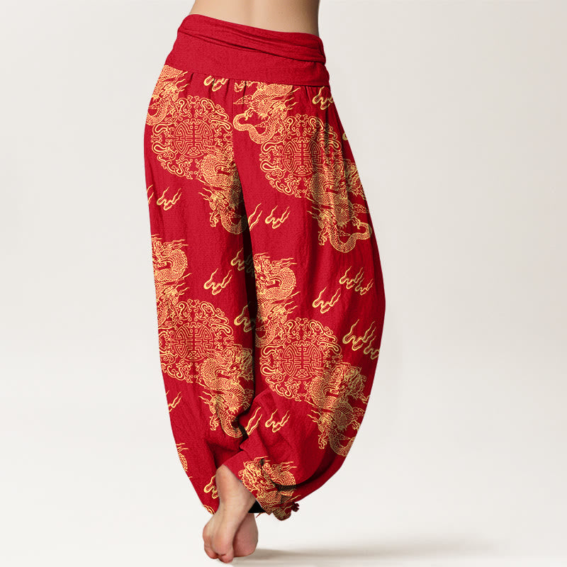 Buddha Stones Pure Cotton Double Dragon Cloud Pattern Women's Elastic Waist Harem Pants - image 9