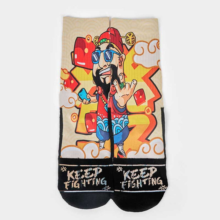 Buddha Stones Casual God Of Wealth Red Envelopes Ingot Micro Crew Men Women Unisex Socks - image 7