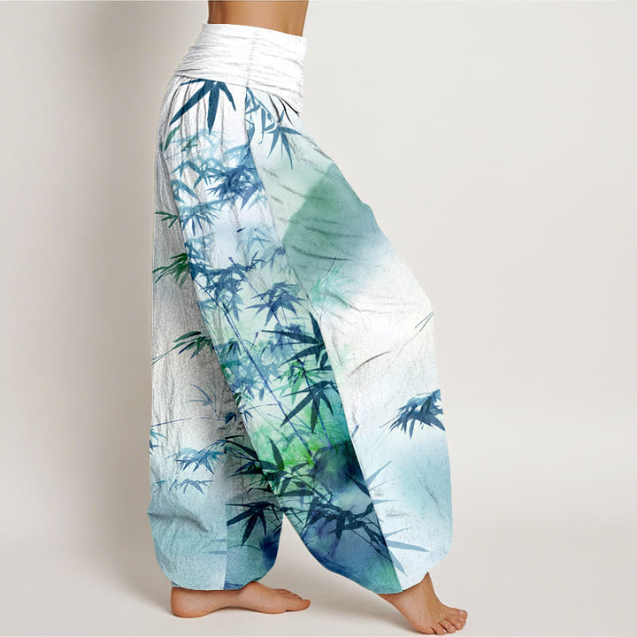 Buddha Stones Pure Cotton Bamboo Leaves Mountain Pattern Women's Elastic Waist Harem Pants - image 10