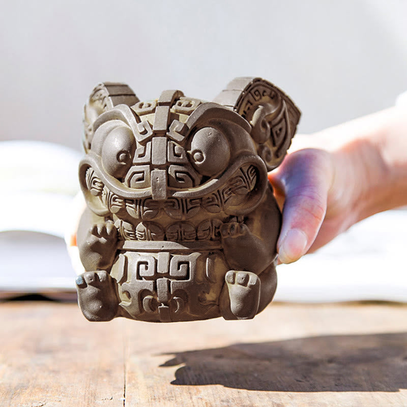 Buddha Stones Handmade Gold Swallowing Beast Iron Powder Rust Cast Resin Statue Home Decoration - image 9