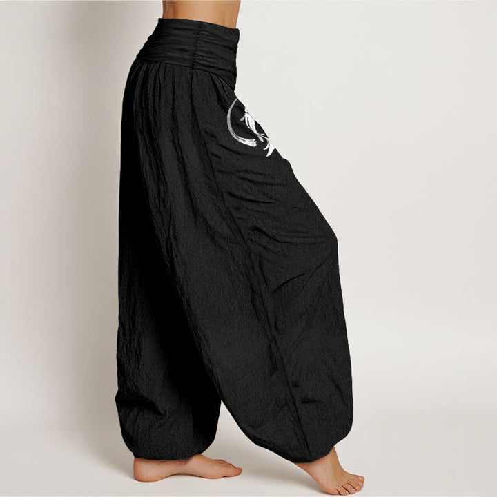 Buddha Stones Yin Yang Koi Fish Design Women's Elastic Waist Harem Pure Cotton Pants - image 6