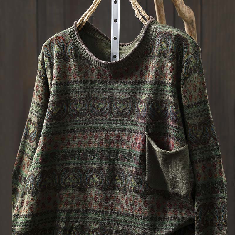 Buddha Stones Fall Plant Floral Pattern Crew Neck Long Sleeve Women's Cotton Sweater With Pocket - image 16