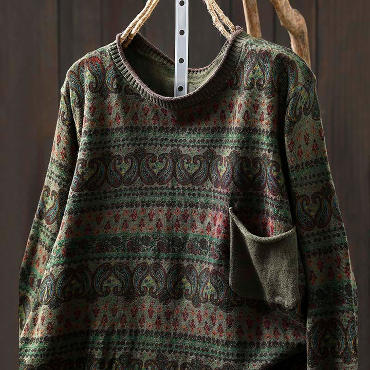 Buddha Stones Fall Plant Floral Pattern Crew Neck Long Sleeve Women's Cotton Sweater With Pocket - image 16