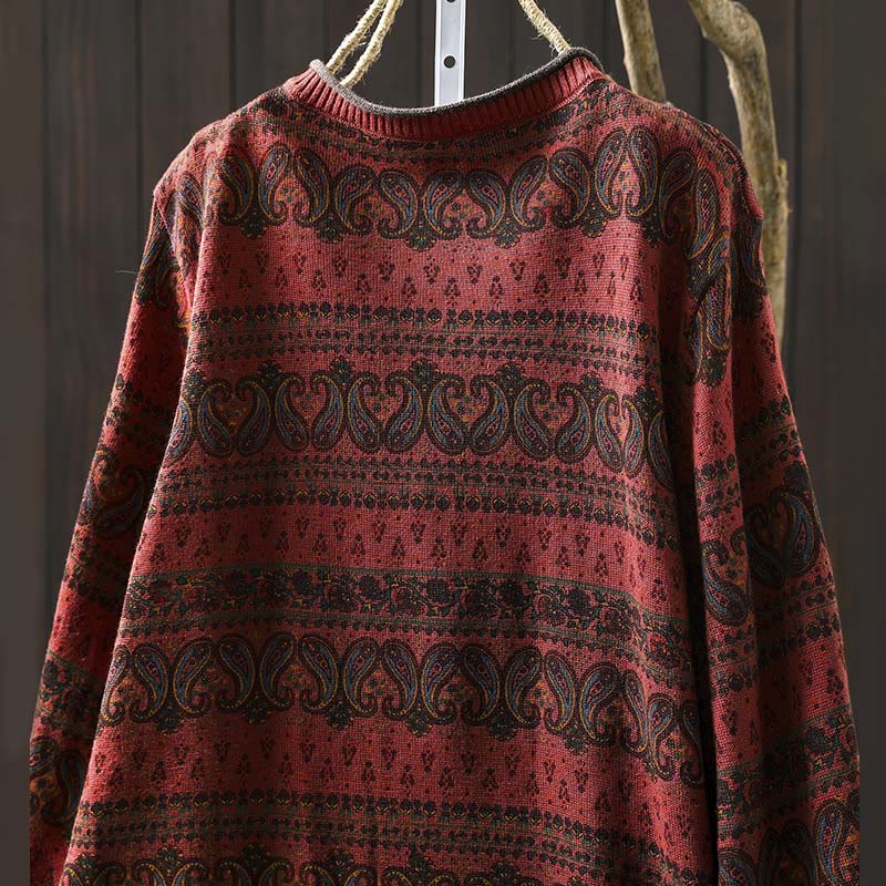 Buddha Stones Fall Plant Floral Pattern Crew Neck Long Sleeve Women's Cotton Sweater With Pocket - image 5