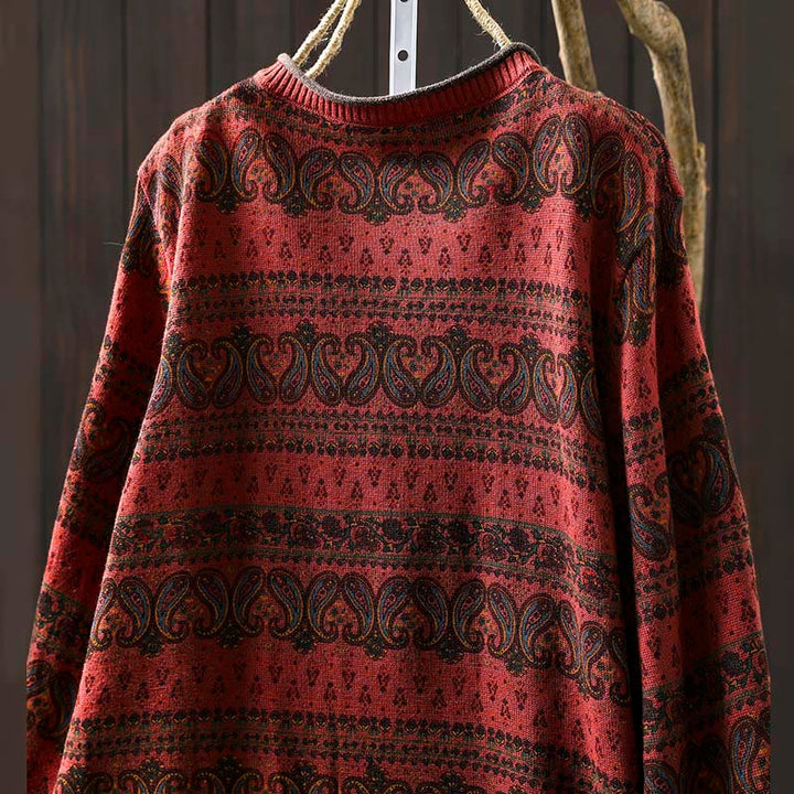 Buddha Stones Fall Plant Floral Pattern Crew Neck Long Sleeve Women's Cotton Sweater With Pocket - image 5