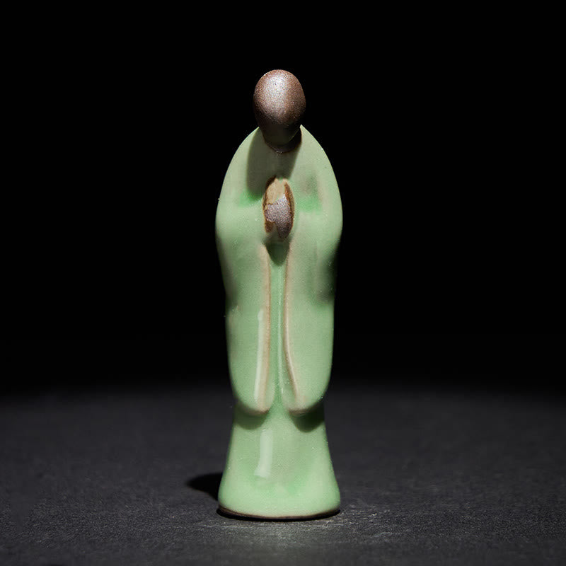 Buddha Stones Meditation Monk Ceramic Statue Serenity Home Decoration - Green Bowing 2*2*7.5cm - image 25