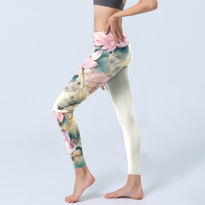 Buddha Stones Lotus Petals Leaves Pattern Print Gym Leggings Women's Yoga Pants - image 2