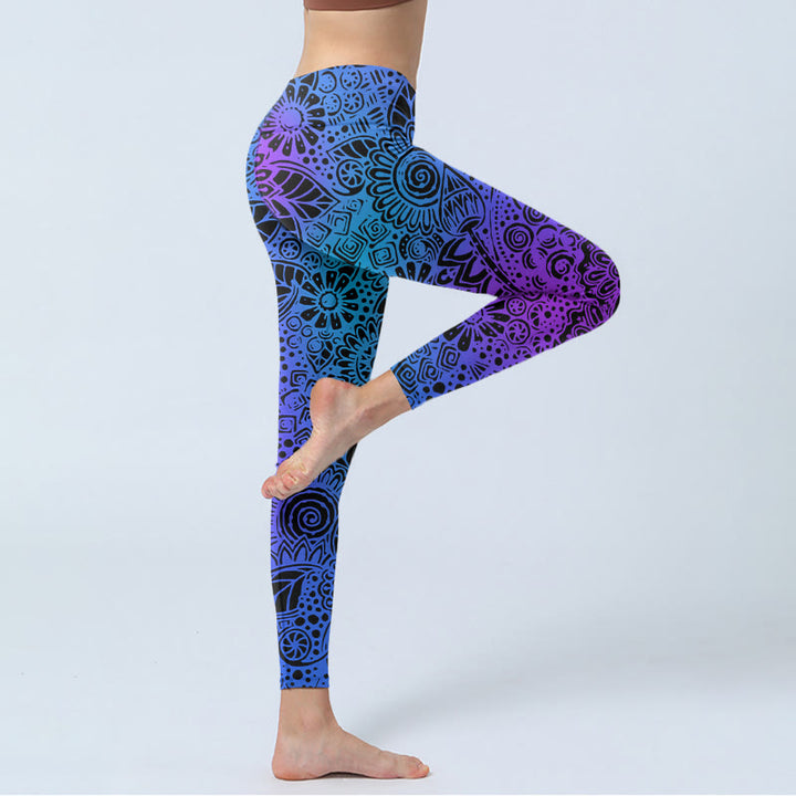 Buddha Stones Flowers And Leaves Pattern Print Gym Leggings Women's Yoga Pants - image 4