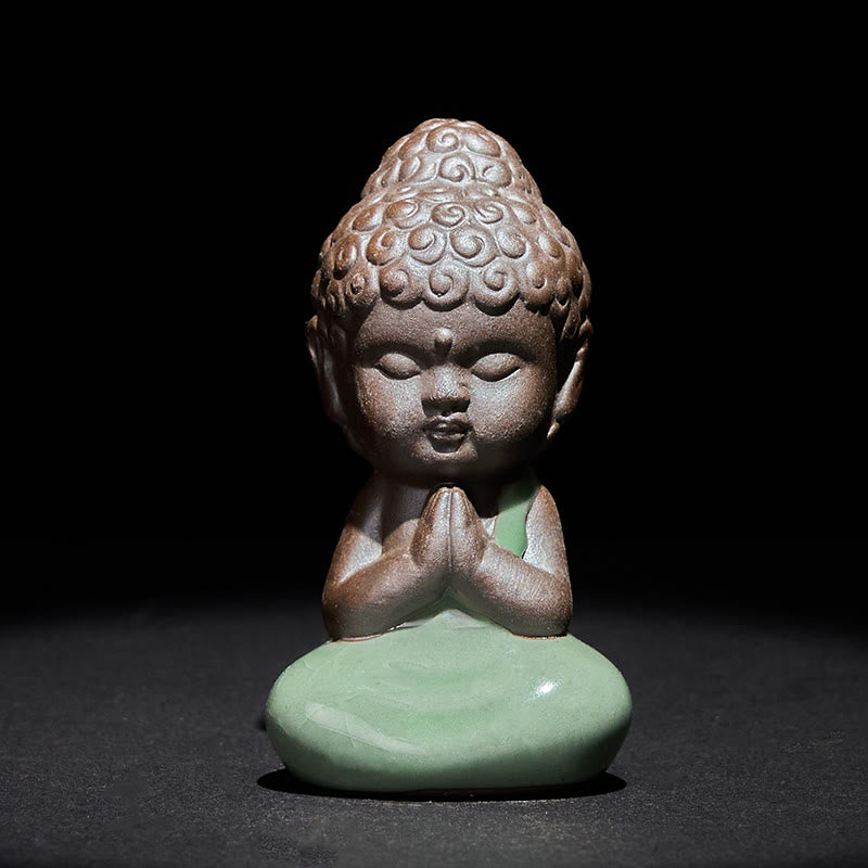 Buddha Stones Prayer Meditation Resting Monk Ceramic Statue Serenity Home Decoration - Prayer 5*5*8.5cm - image 0