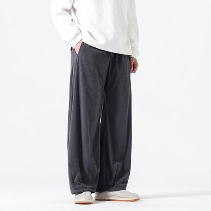 Buddha Stones Spring Pure Color Drawstring Design Corduroy Cotton Men's Harem Pants With Pockets - image 3