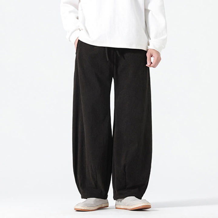 Buddha Stones Spring Pure Color Drawstring Design Corduroy Cotton Men's Harem Pants With Pockets - image 10