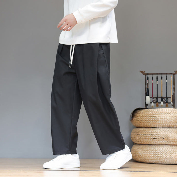 Buddha Stones Fall Solid Color Straight Leg Design Men's Harem Pants With Pockets - image 26