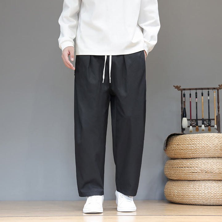 Buddha Stones Fall Solid Color Straight Leg Design Men's Harem Pants With Pockets - Black - US/UK/AU46，EU56 (5XL) - image 22