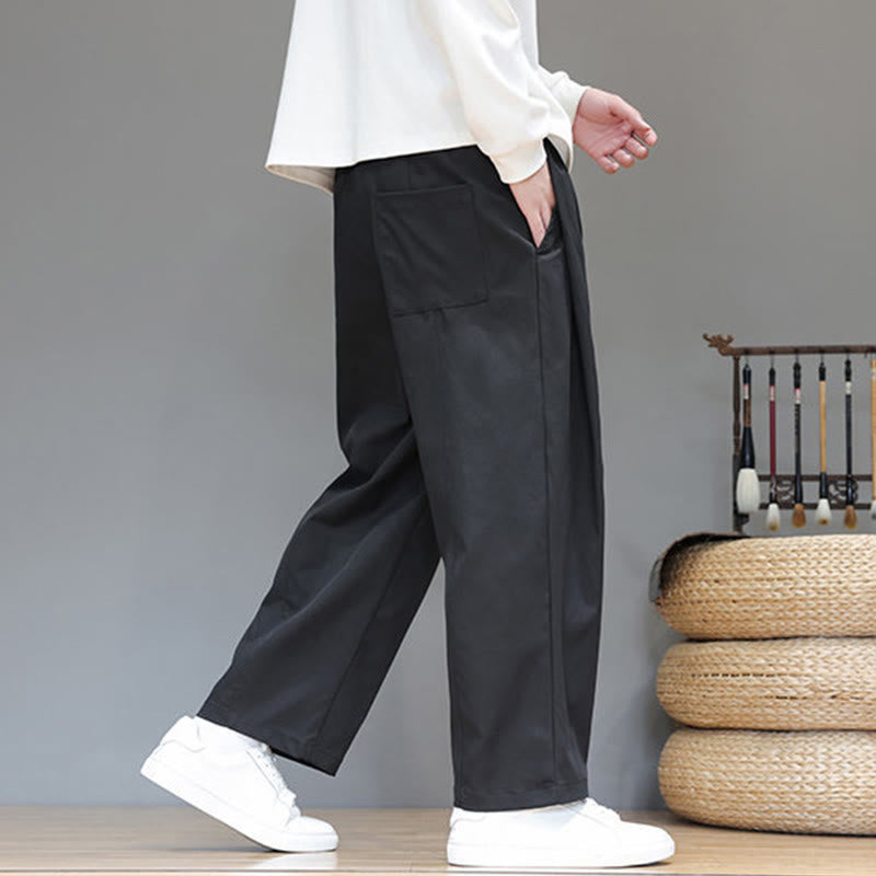 Buddha Stones Fall Solid Color Straight Leg Design Men's Harem Pants With Pockets - image 25