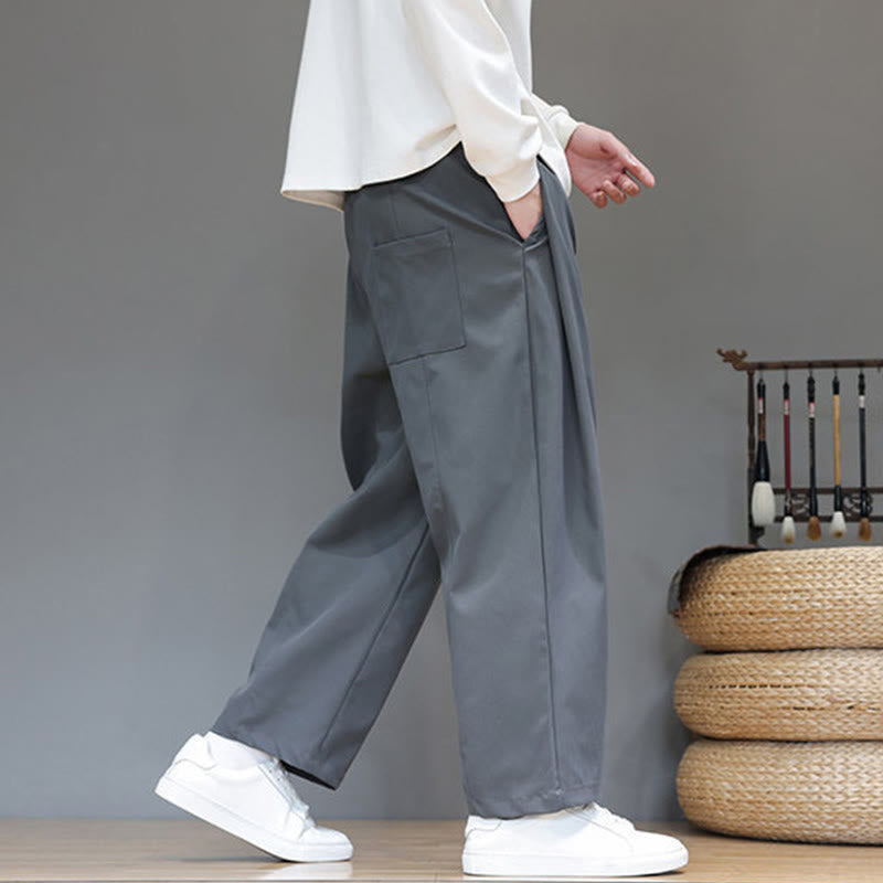 Buddha Stones Fall Solid Color Straight Leg Design Men's Harem Pants With Pockets - image 3