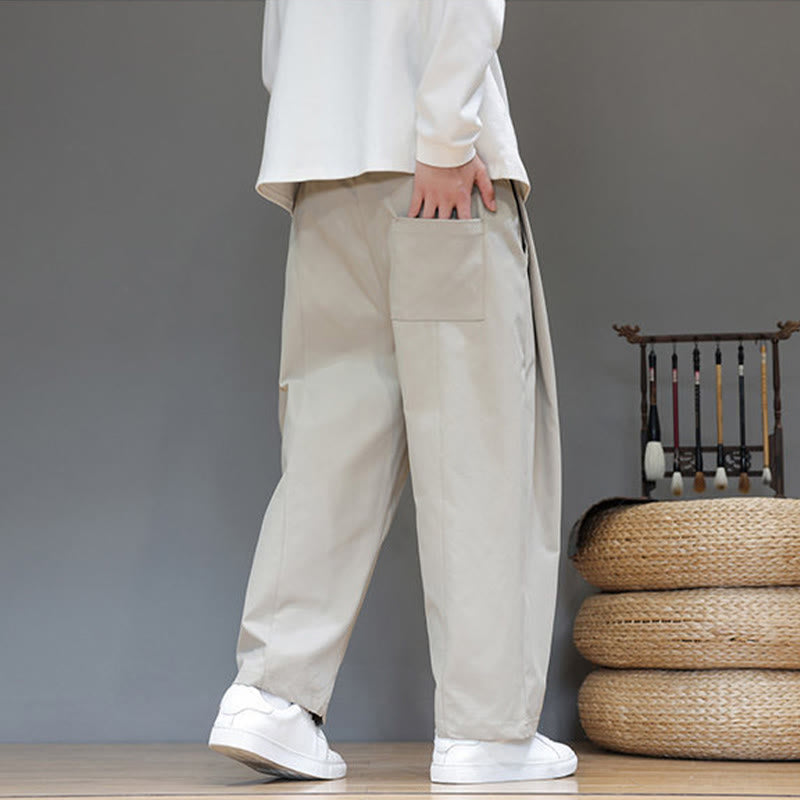 Buddha Stones Fall Solid Color Straight Leg Design Men's Harem Pants With Pockets - image 19