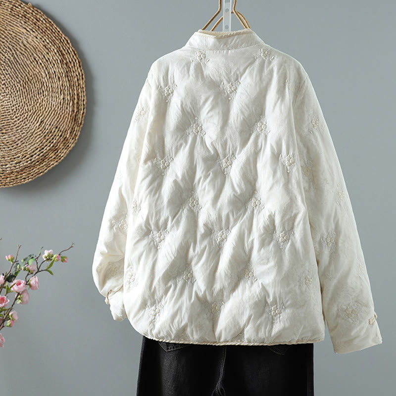 Buddha Stones Floral Frog-Button Stand Collar Women's Long Sleeve Thick Jacket With Pockets - image 1