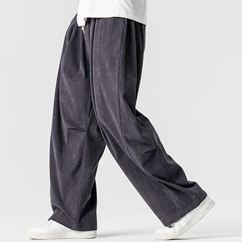 Buddha Stones Winter Drawstring Corduroy Cotton Men's Wide Leg Pants With Pockets - image 20