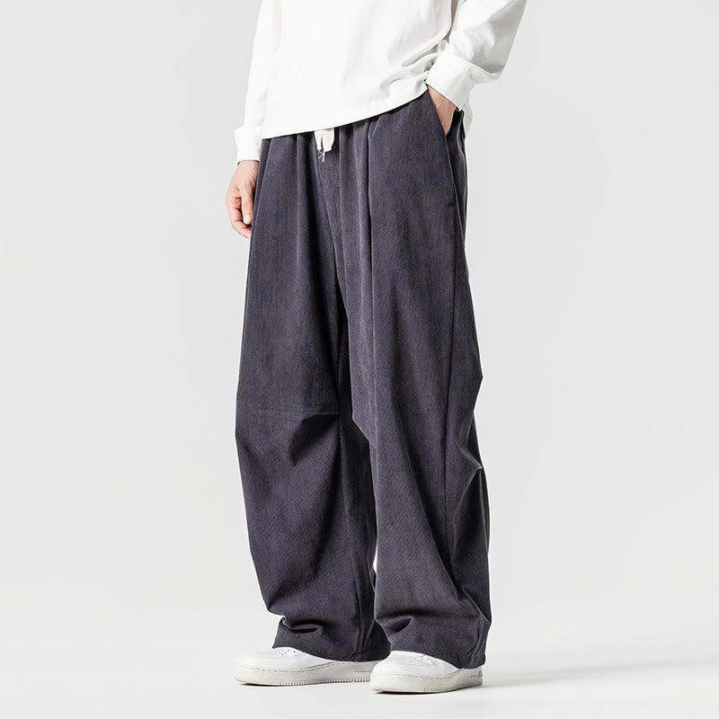 Buddha Stones Winter Drawstring Corduroy Cotton Men's Wide Leg Pants With Pockets - image 17